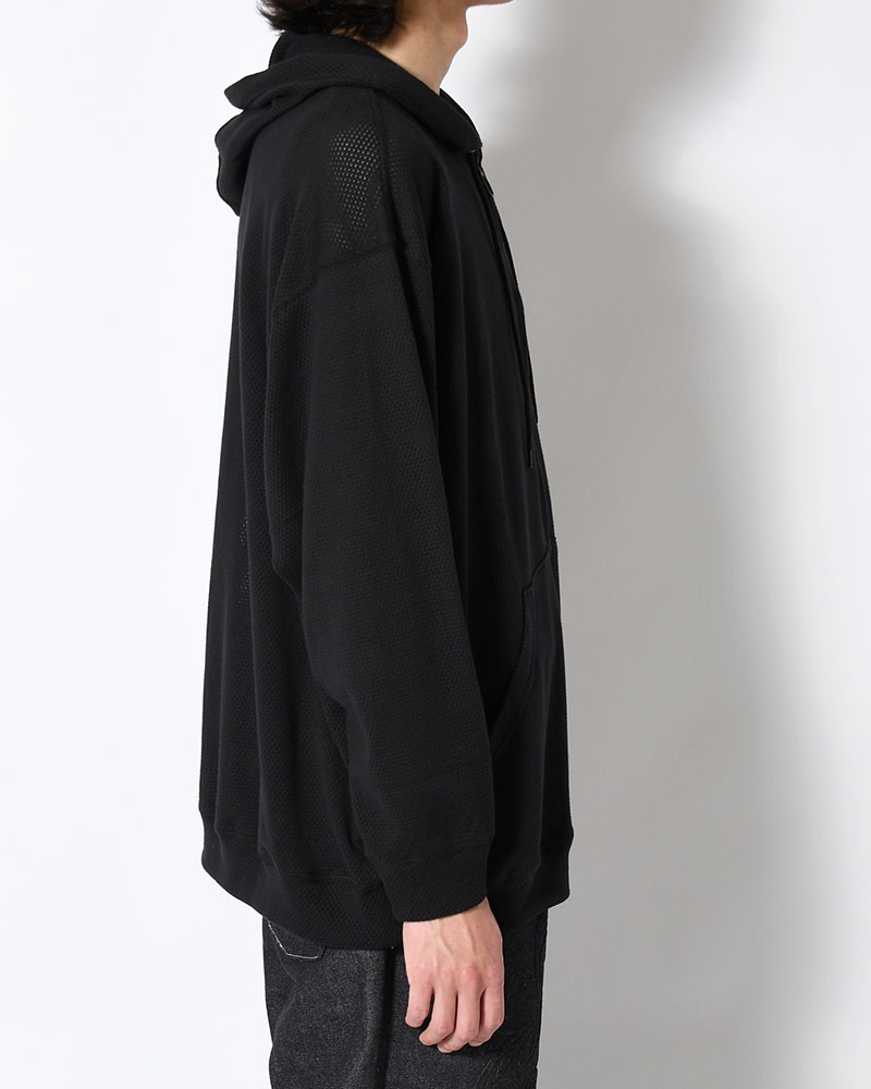 COTTON MESH HOODIE -BLACK-