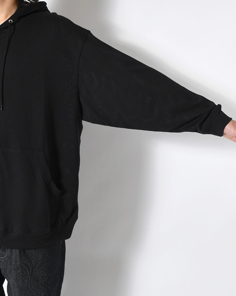 COTTON MESH HOODIE -BLACK-