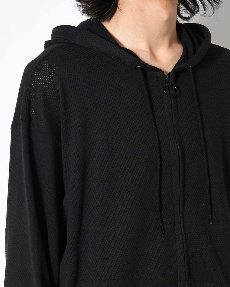 COTTON MESH HOODIE -BLACK-