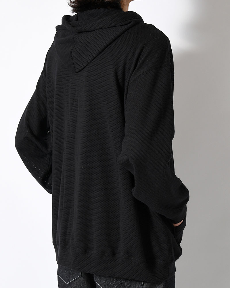 COTTON MESH HOODIE -BLACK-
