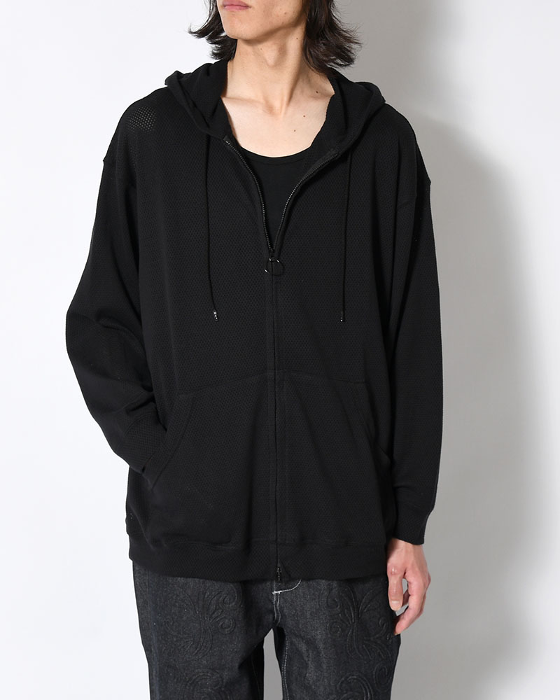 COTTON MESH HOODIE -BLACK-