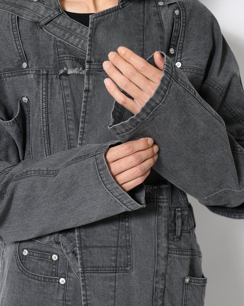 PUZZLE DENIM JACKET -BLACK FADE-