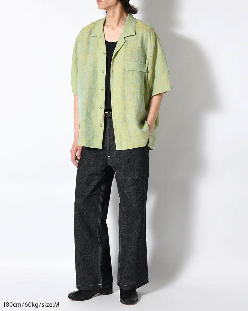 HEMP CHAMBRAY OPEN COLLAR SHIRT -MONET GREEN-