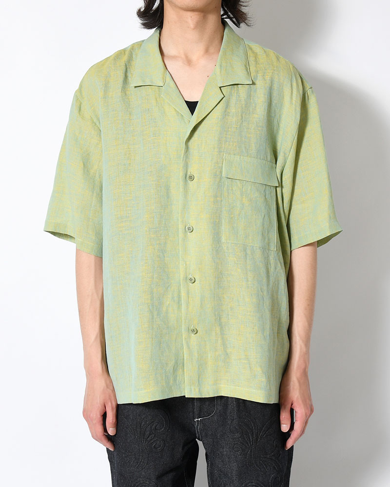 HEMP CHAMBRAY OPEN COLLAR SHIRT -MONET GREEN-