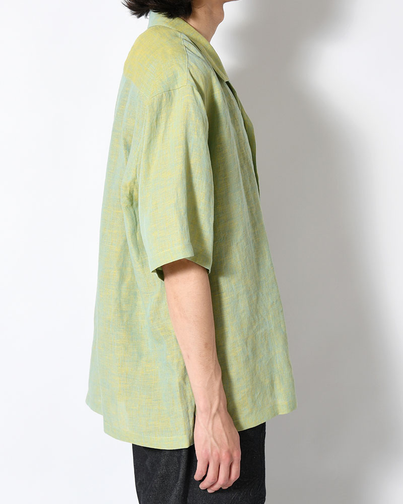 HEMP CHAMBRAY OPEN COLLAR SHIRT -MONET GREEN-