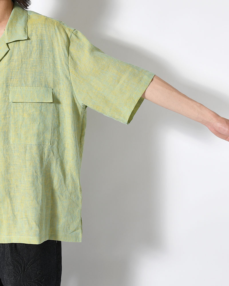 HEMP CHAMBRAY OPEN COLLAR SHIRT -MONET GREEN-