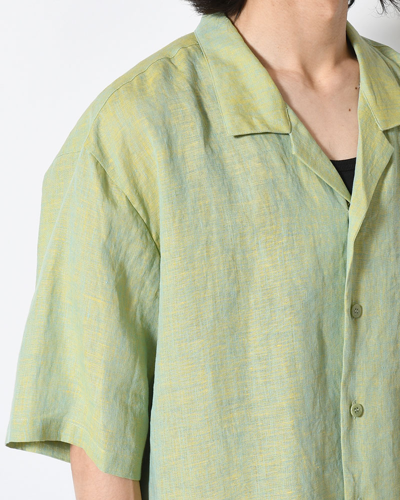 HEMP CHAMBRAY OPEN COLLAR SHIRT -MONET GREEN-