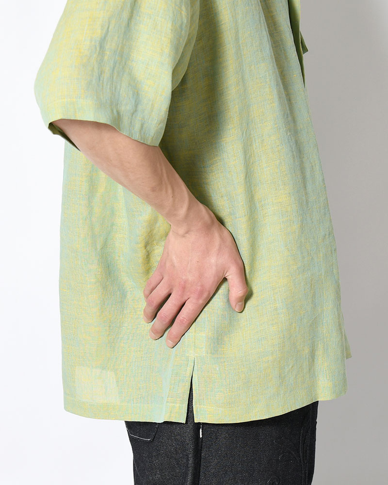 HEMP CHAMBRAY OPEN COLLAR SHIRT -MONET GREEN-