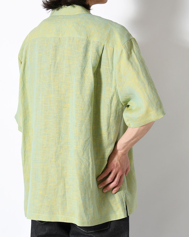 HEMP CHAMBRAY OPEN COLLAR SHIRT -MONET GREEN-