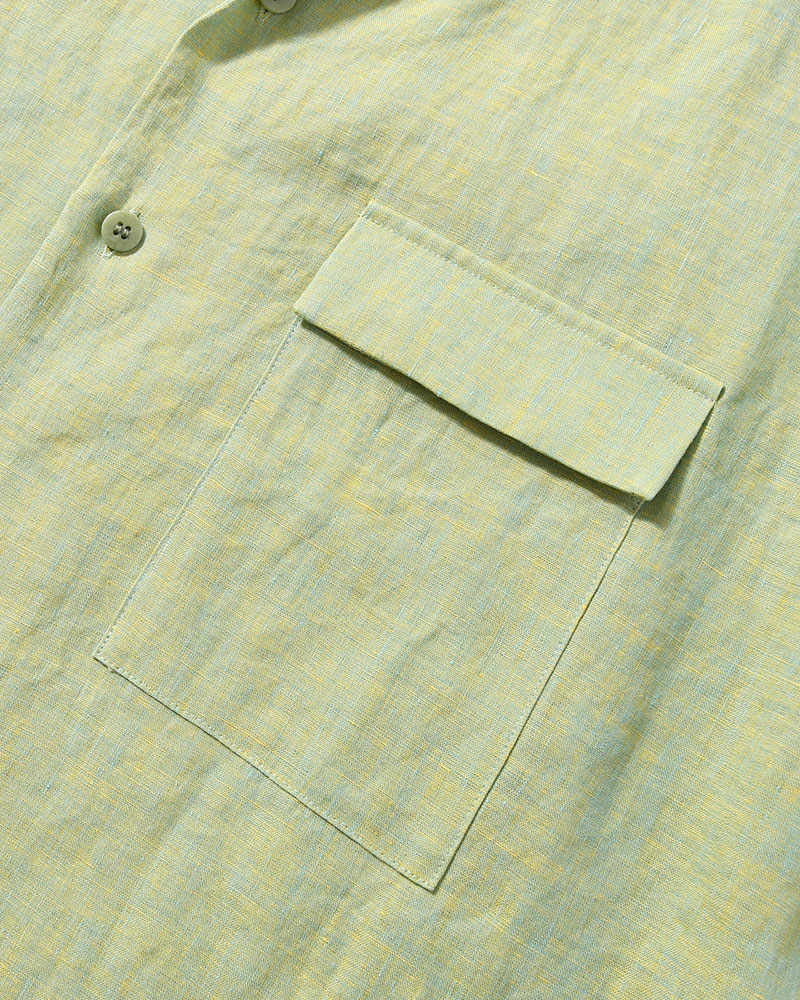 HEMP CHAMBRAY OPEN COLLAR SHIRT -MONET GREEN-