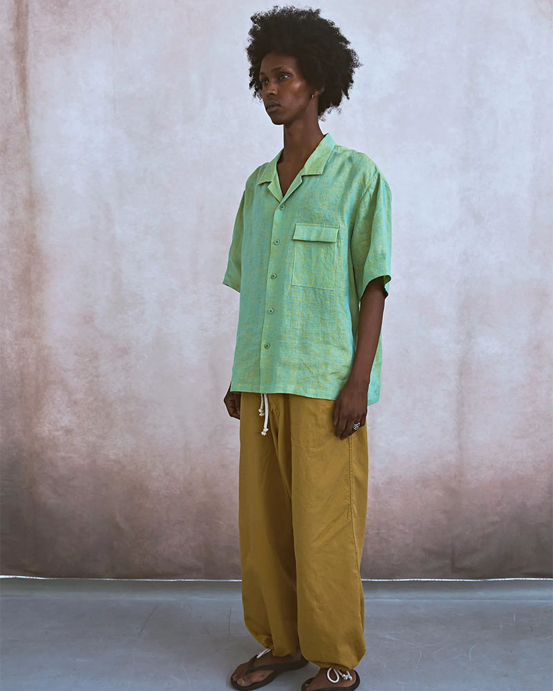 HEMP CHAMBRAY OPEN COLLAR SHIRT -MONET GREEN-