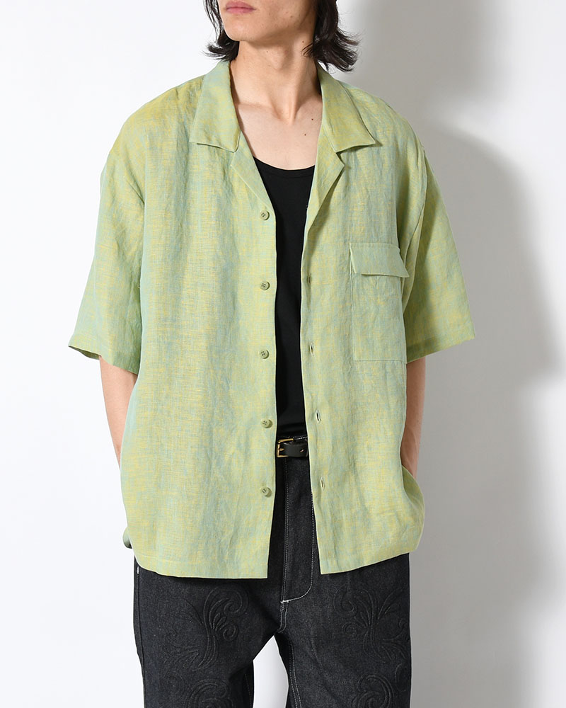 HEMP CHAMBRAY OPEN COLLAR SHIRT -MONET GREEN-