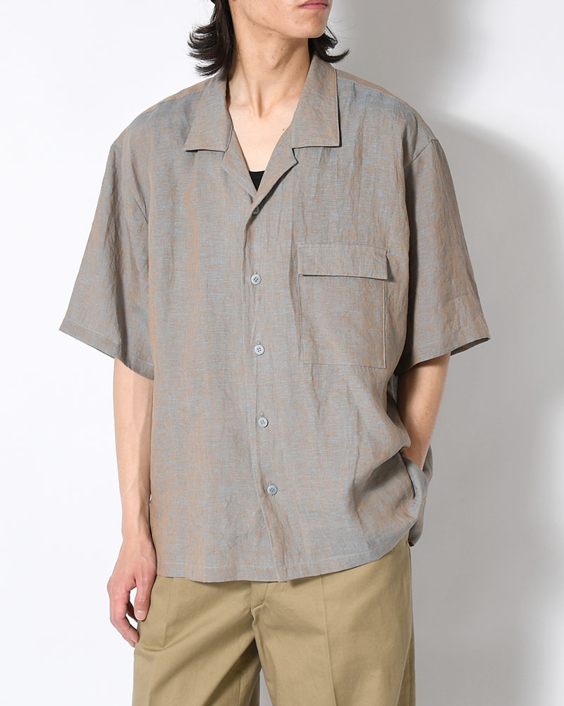 HEMP CHAMBRAY OPEN COLLAR SHIRT -MUNCH GRAY-