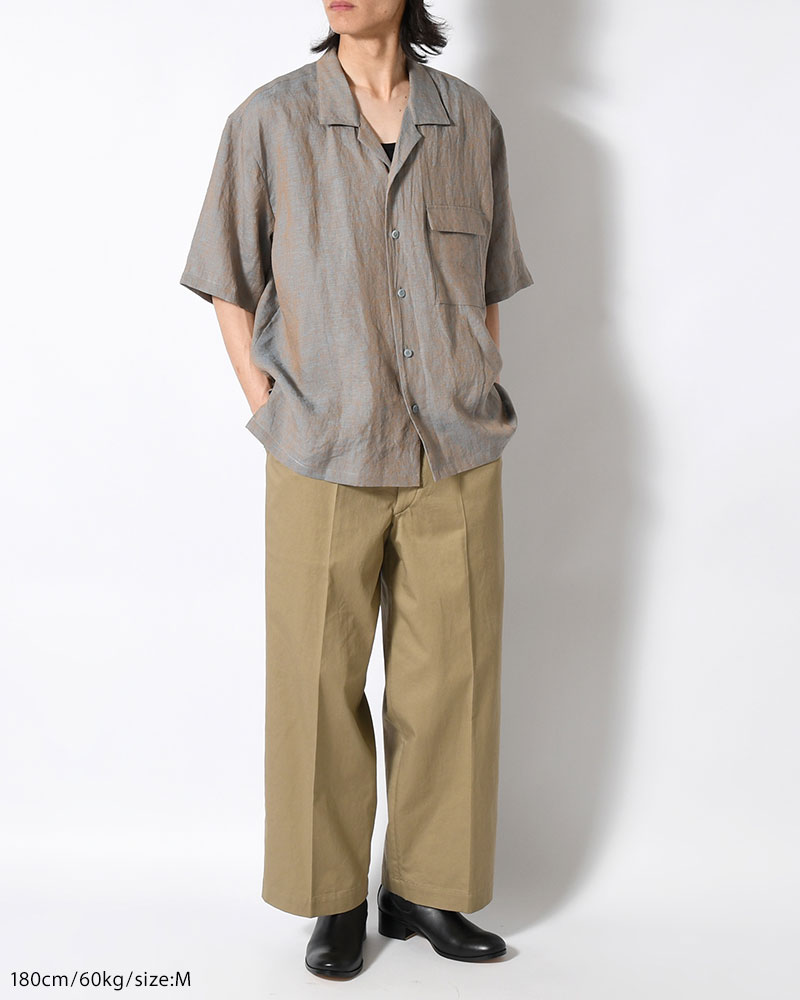 HEMP CHAMBRAY OPEN COLLAR SHIRT -MUNCH GRAY-