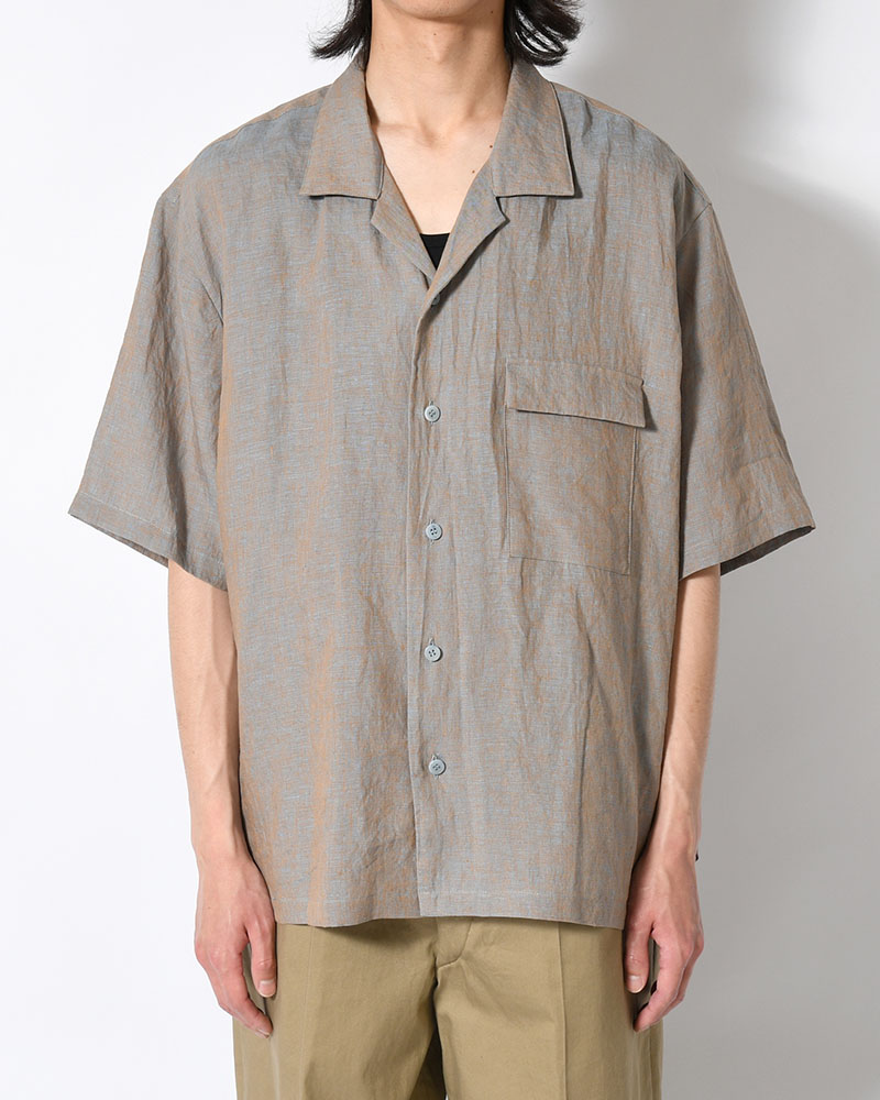 HEMP CHAMBRAY OPEN COLLAR SHIRT -MUNCH GRAY-