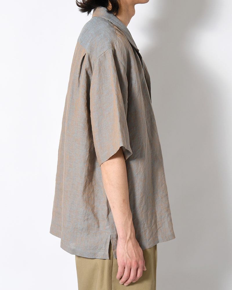 HEMP CHAMBRAY OPEN COLLAR SHIRT -MUNCH GRAY-