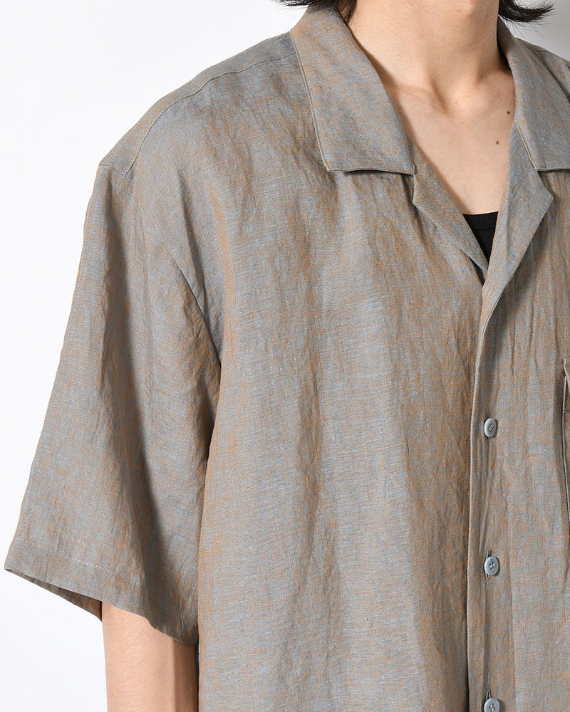 HEMP CHAMBRAY OPEN COLLAR SHIRT -MUNCH GRAY-