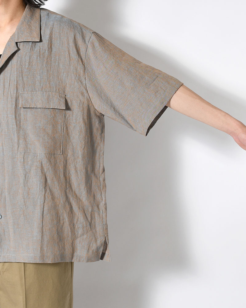 HEMP CHAMBRAY OPEN COLLAR SHIRT -MUNCH GRAY-