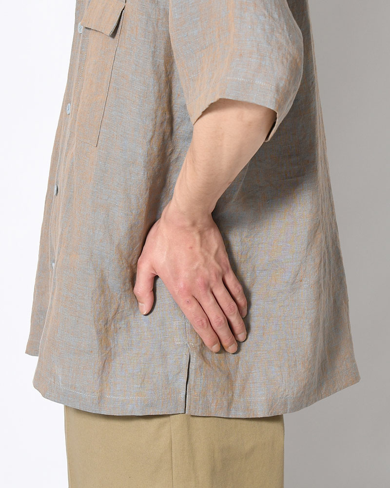HEMP CHAMBRAY OPEN COLLAR SHIRT -MUNCH GRAY-