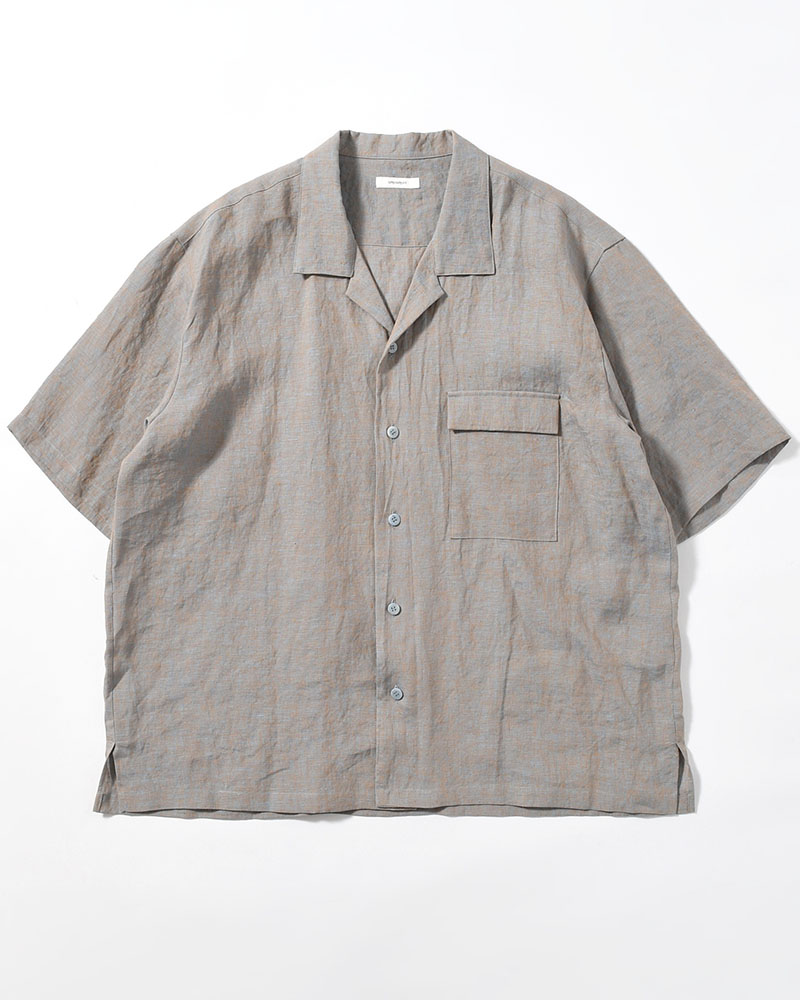 HEMP CHAMBRAY OPEN COLLAR SHIRT -MUNCH GRAY-