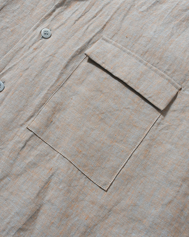 HEMP CHAMBRAY OPEN COLLAR SHIRT -MUNCH GRAY-