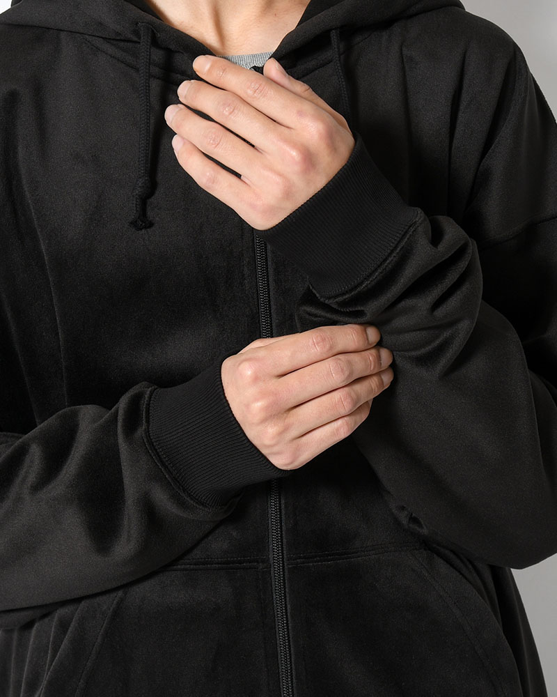 VELVET CORDUROY ZIP HOODIE -BLACK-