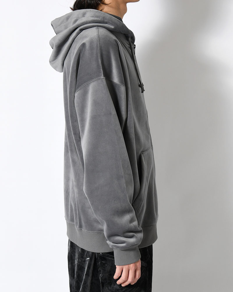VELVET CORDUROY ZIP HOODIE -GRAY-