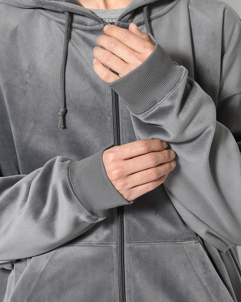 VELVET CORDUROY ZIP HOODIE -GRAY-