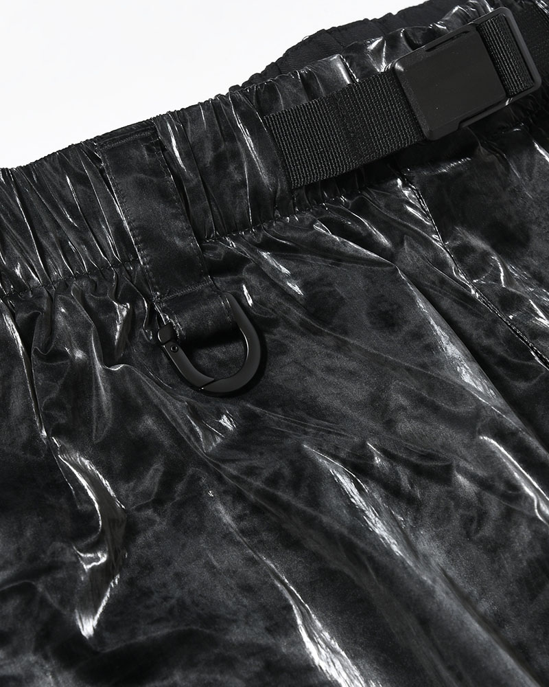 MARBLE NYLON TAPERED PANTS -BLACK-