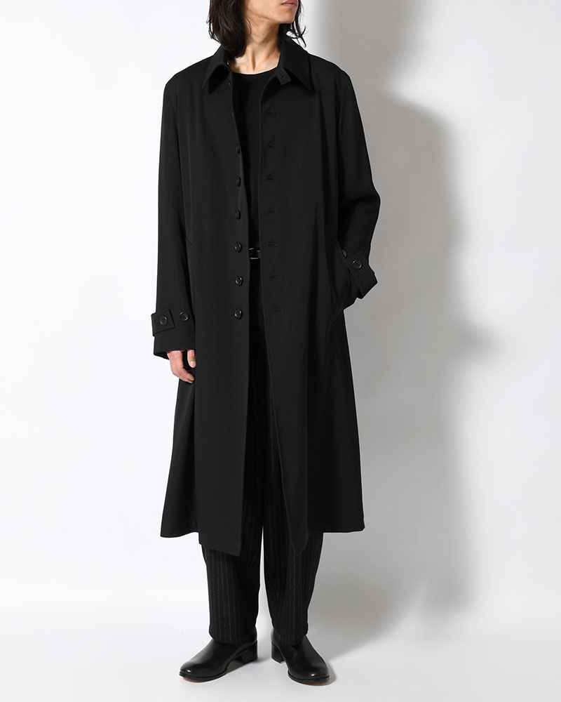 WOOL GABARDINE STAND COLLAR COAT -BLACK-