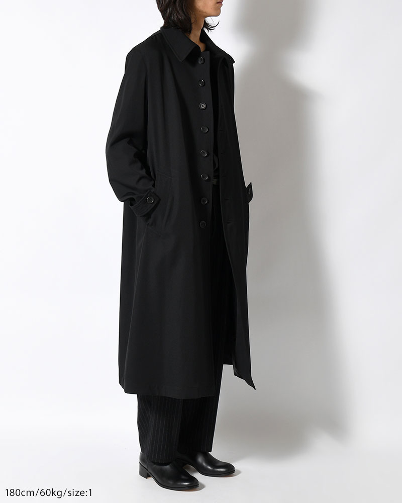 WOOL GABARDINE STAND COLLAR COAT -BLACK-
