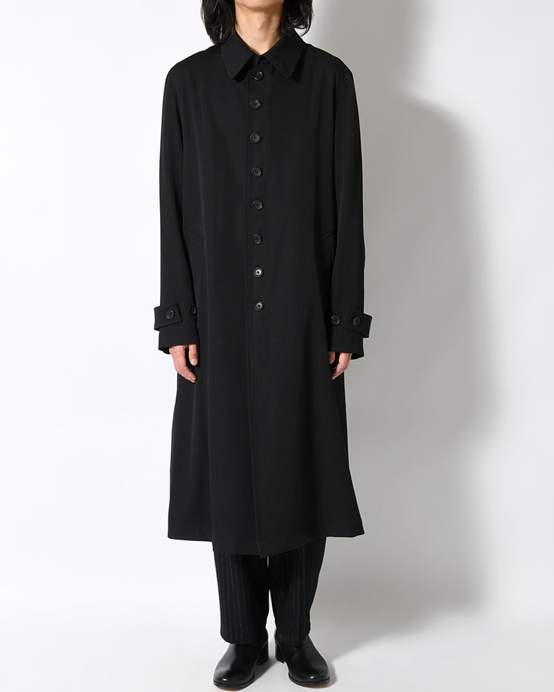 WOOL GABARDINE STAND COLLAR COAT -BLACK-