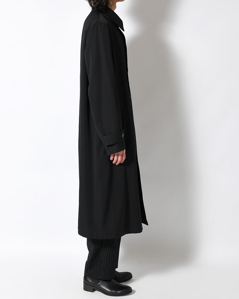 WOOL GABARDINE STAND COLLAR COAT -BLACK-