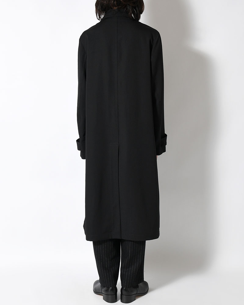 WOOL GABARDINE STAND COLLAR COAT -BLACK-