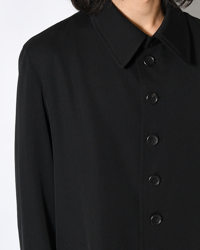 WOOL GABARDINE STAND COLLAR COAT -BLACK-