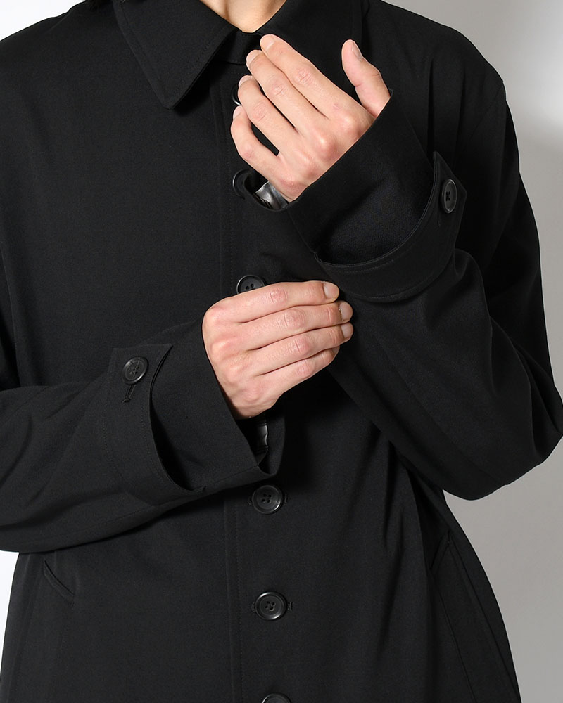 WOOL GABARDINE STAND COLLAR COAT -BLACK-