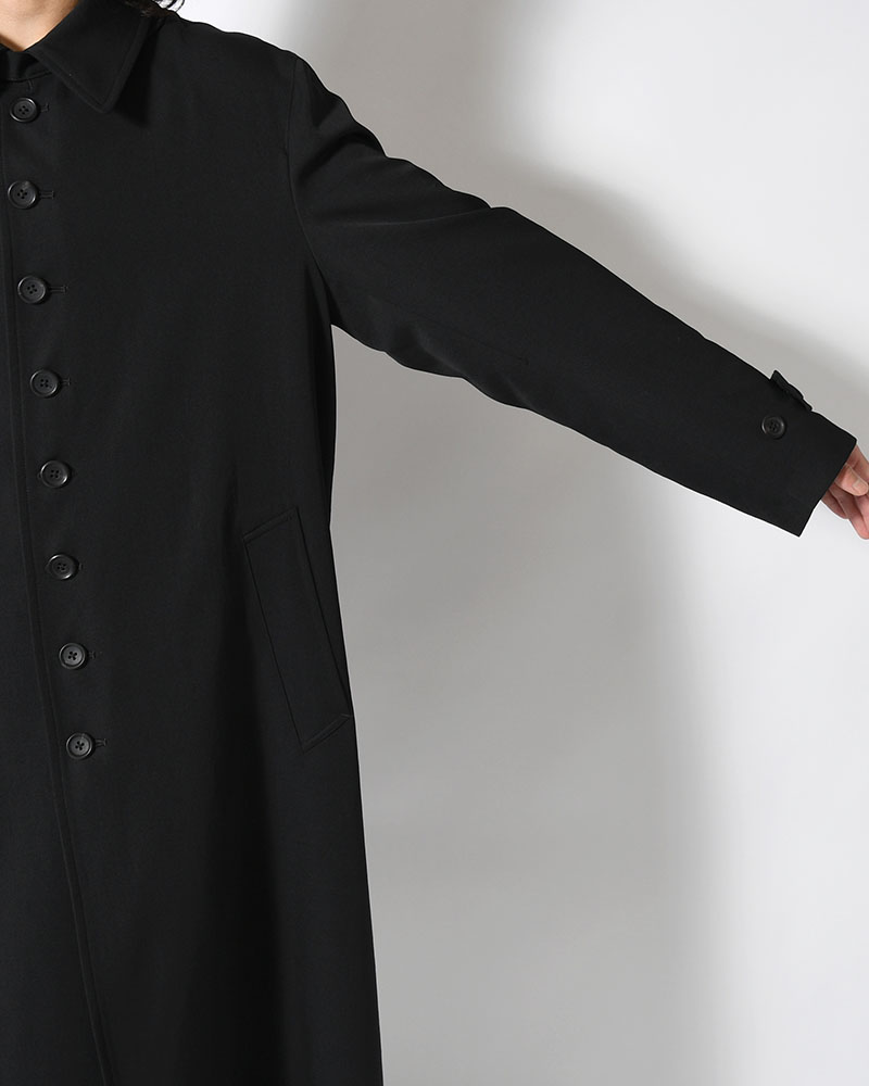 WOOL GABARDINE STAND COLLAR COAT -BLACK-
