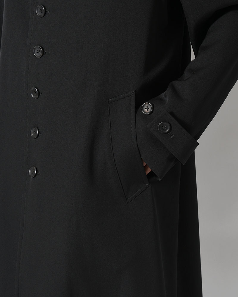 WOOL GABARDINE STAND COLLAR COAT -BLACK-