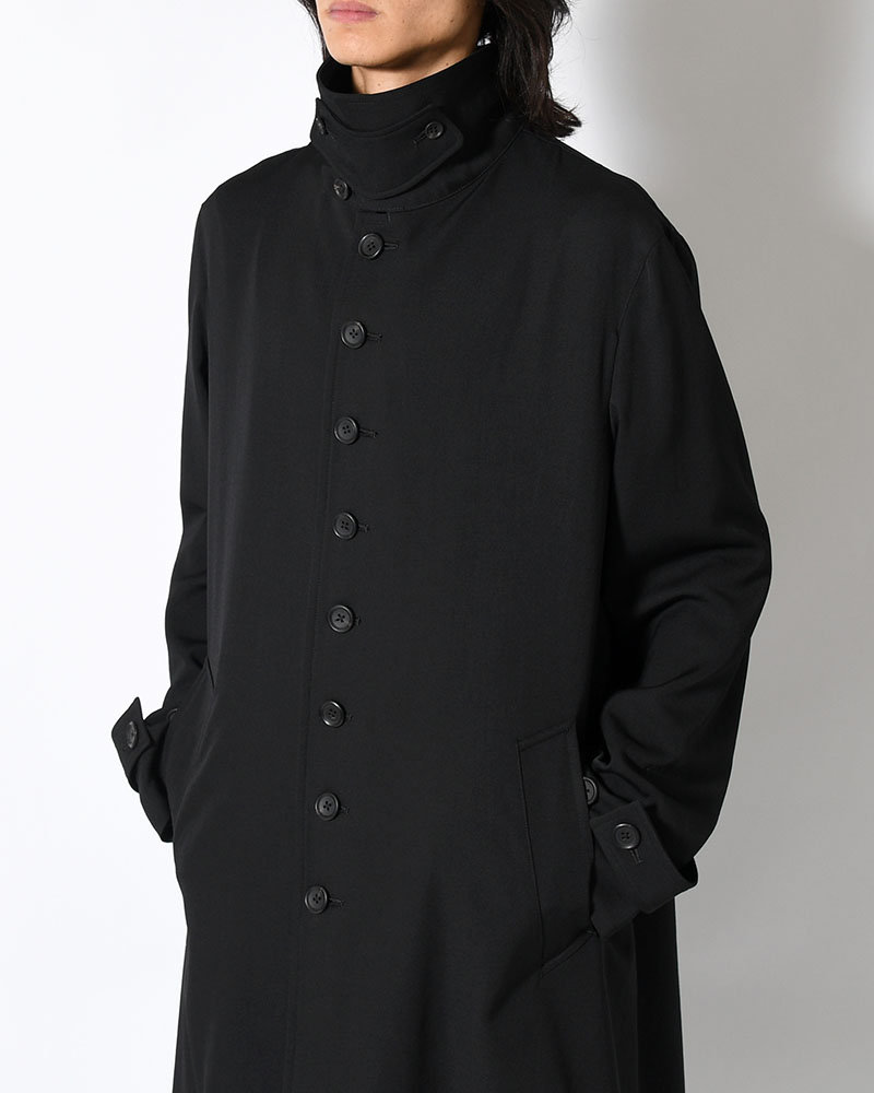 WOOL GABARDINE STAND COLLAR COAT -BLACK-