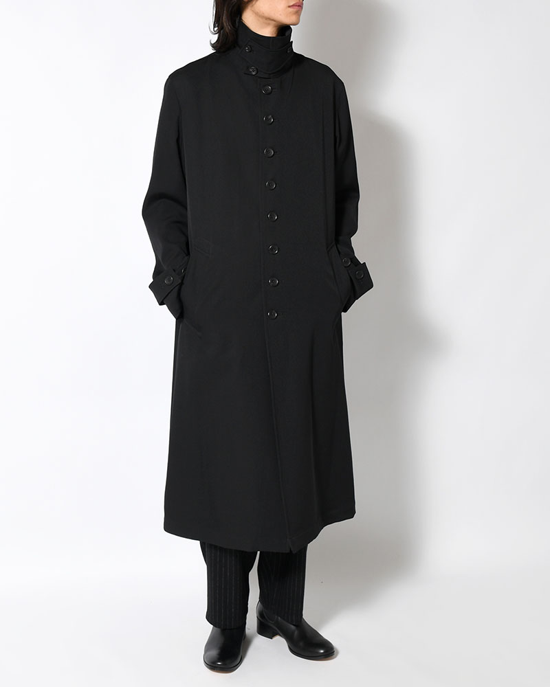 WOOL GABARDINE STAND COLLAR COAT -BLACK-