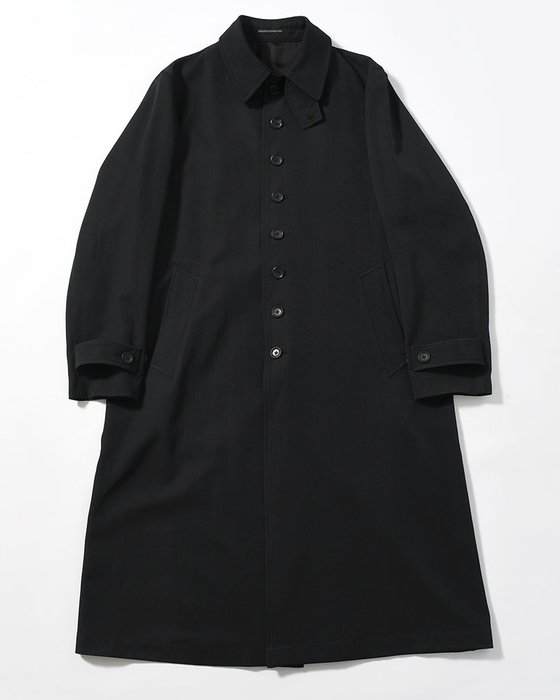 WOOL GABARDINE STAND COLLAR COAT -BLACK-