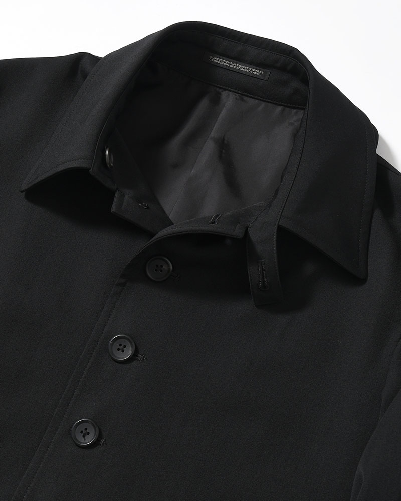 WOOL GABARDINE STAND COLLAR COAT -BLACK-