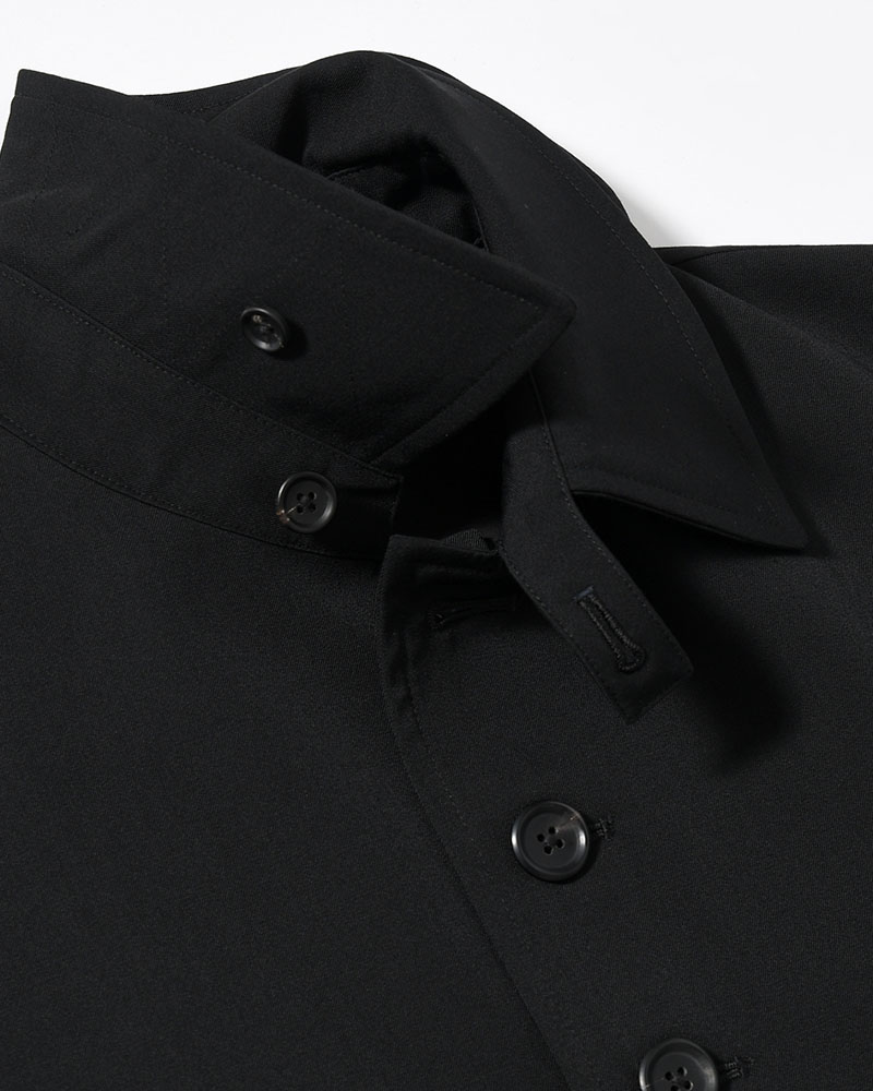 WOOL GABARDINE STAND COLLAR COAT -BLACK-