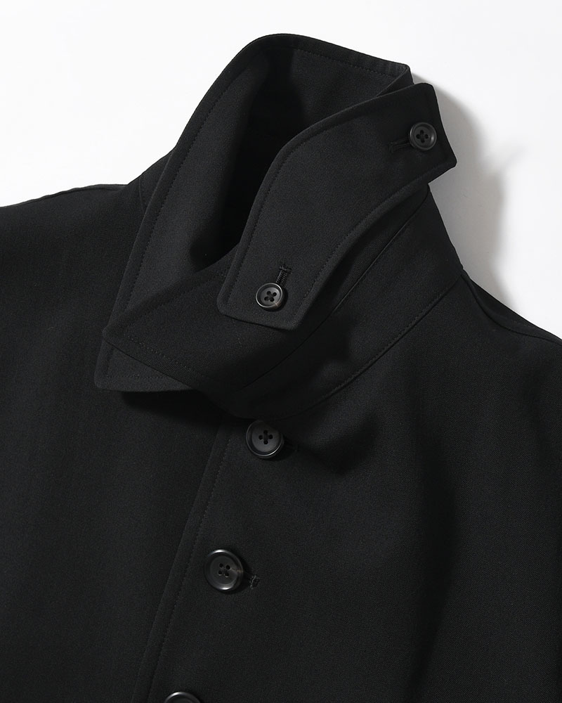 WOOL GABARDINE STAND COLLAR COAT -BLACK-