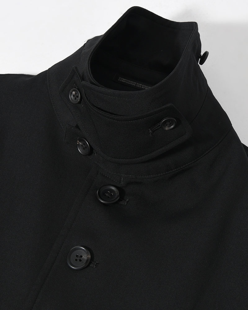 WOOL GABARDINE STAND COLLAR COAT -BLACK-