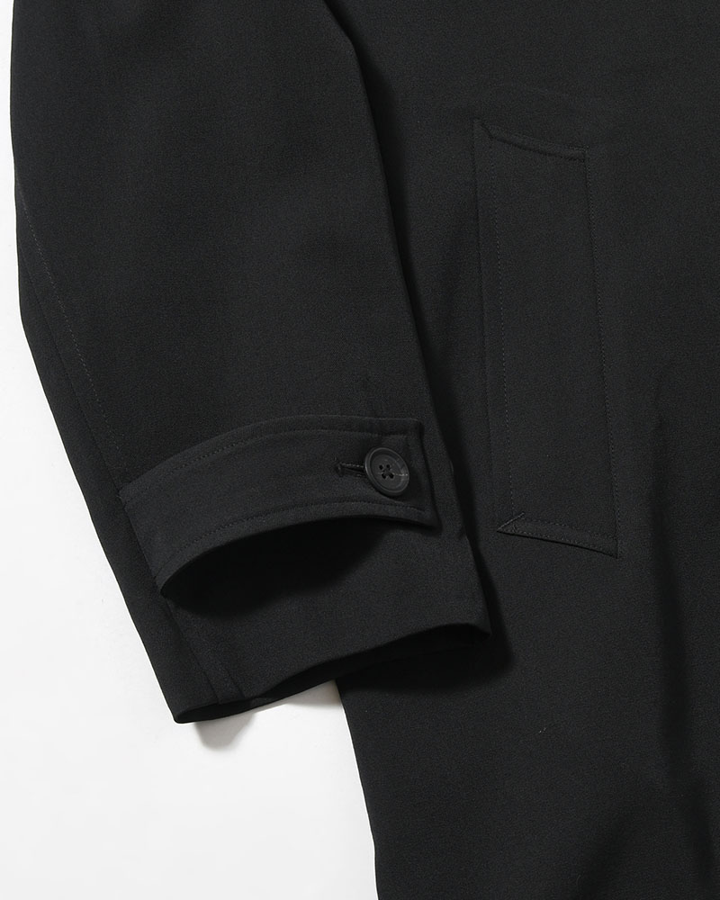 WOOL GABARDINE STAND COLLAR COAT -BLACK-