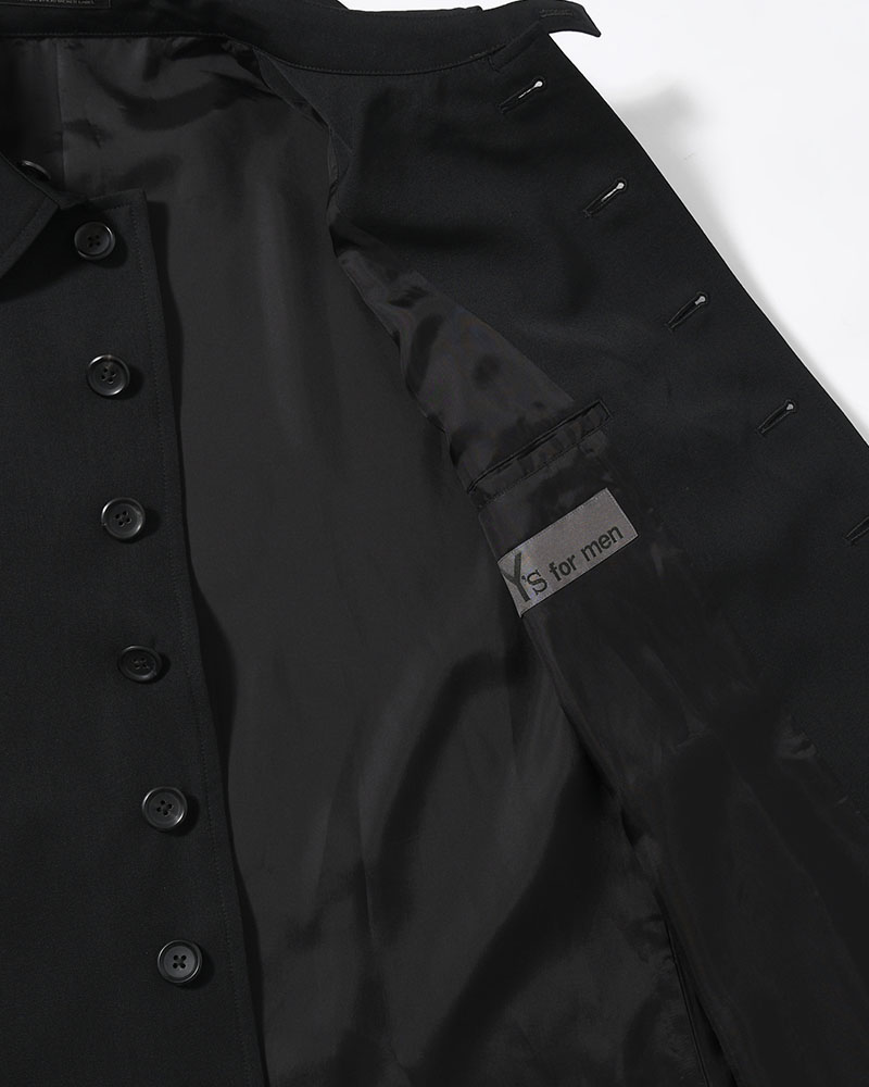 WOOL GABARDINE STAND COLLAR COAT -BLACK-