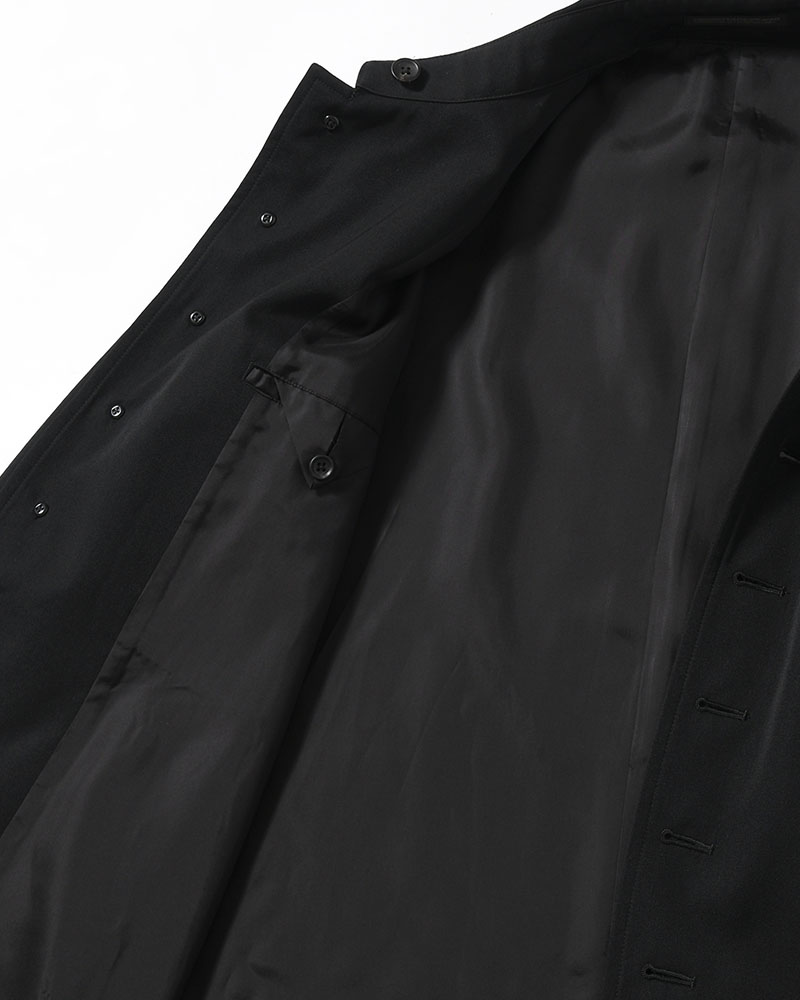 WOOL GABARDINE STAND COLLAR COAT -BLACK-