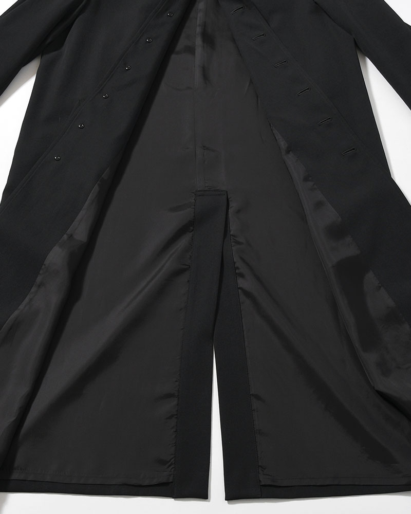WOOL GABARDINE STAND COLLAR COAT -BLACK-