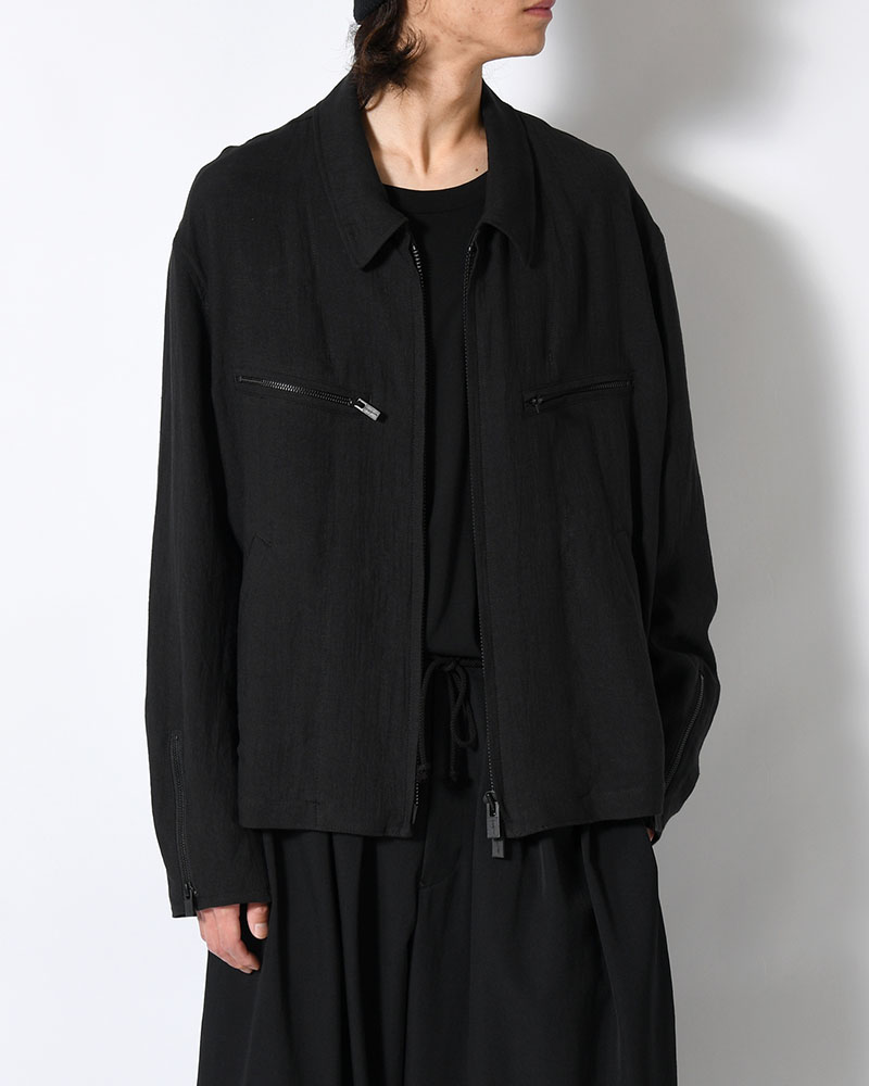 LINEN CLOTH ZIPPER BLOUSON -BLACK-